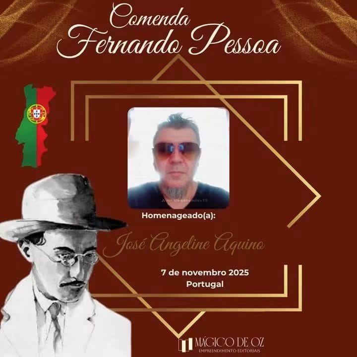Banner da Comenda Literária Fernando Pessoa concedida a J. Angelini